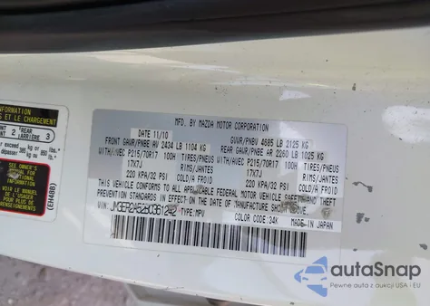 2011 Mazda Cx-7 из США, поврежденный, VIN JM3ER2A52B0361242